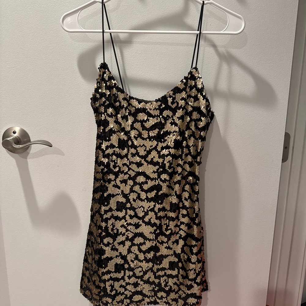Superdown Black and Gold Sequin Mini Dress
